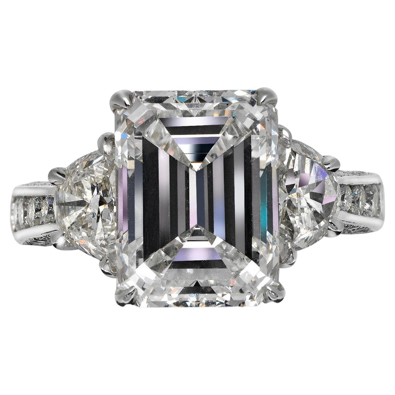  7 Carat Emerald Cut Diamond Engagement Ring EGL Certified Fracture Filled