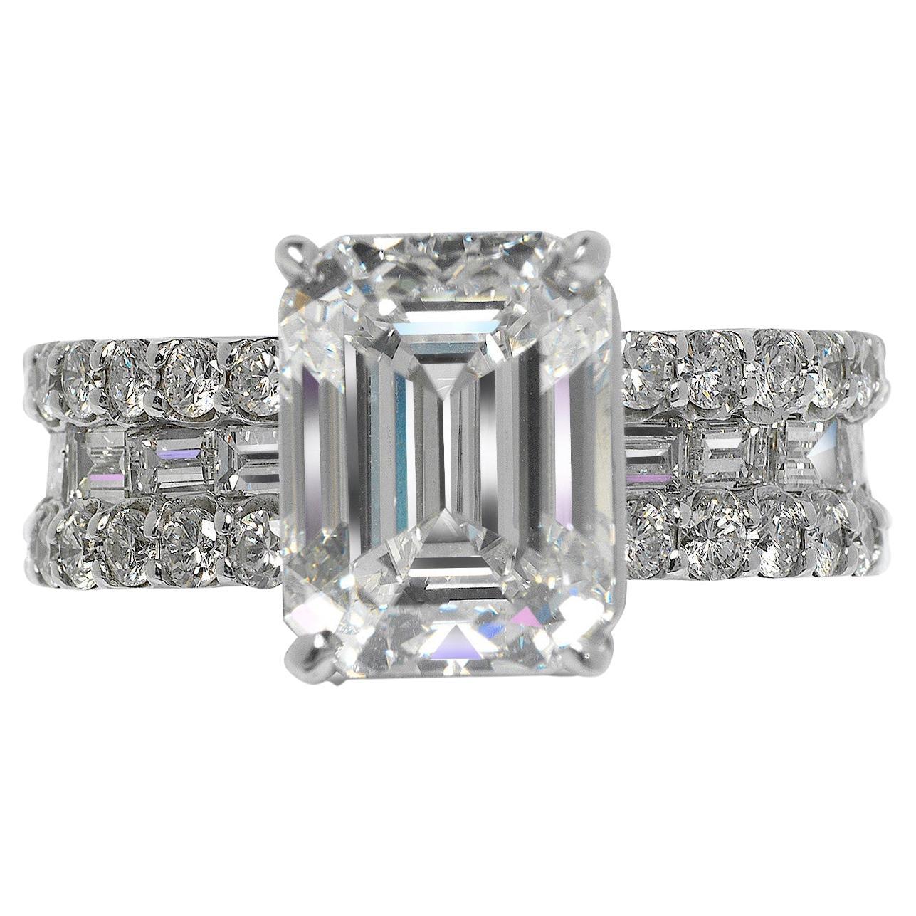 7 Carat Emerald Cut Diamond Engagement Ring GIA Certified H VVS1 For
