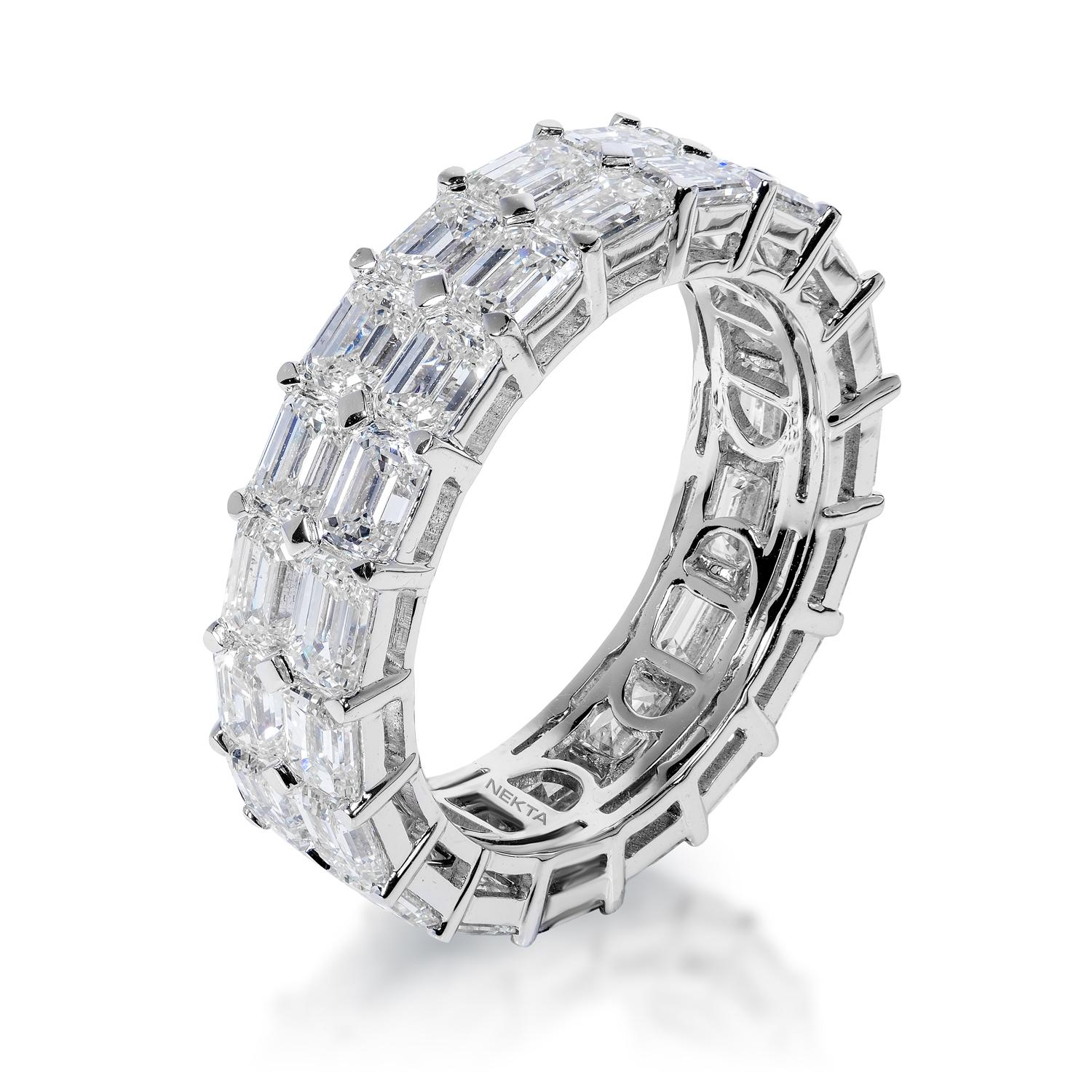Eternity Band Diamond for Male:
Carat Weight: 7.12 Carats
Number of Diamond : 38
Style: Emerald Cut

Setting: ﻿2 Row Shared Prong
Metal: 14 Karat White Gold 5.20 grams

Total Carat Weight: 7.12 Carats