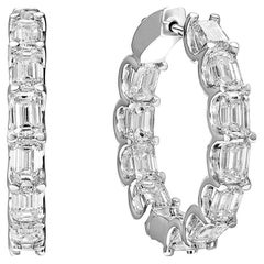 7 Carat Emerald Cut Diamond Hoop Earrings Certified