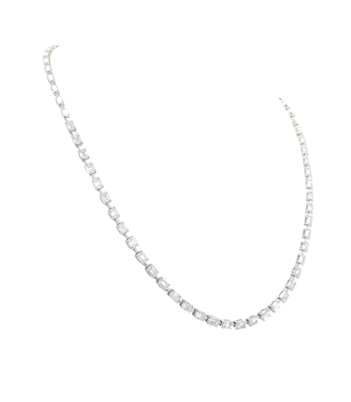 7.0 ct Emerald Brilliant Cut Diamond Line Necklace 14k White Gold 17