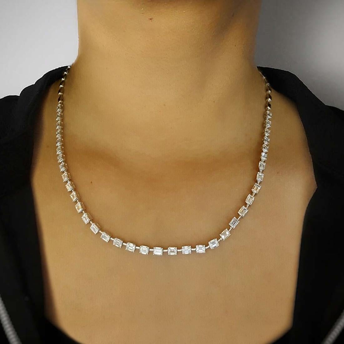 Modern 7 Carat Emerald Cut Diamond Necklace