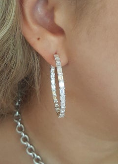 7 Carat Emerald Cut Hoop Yellow Gold Earrings