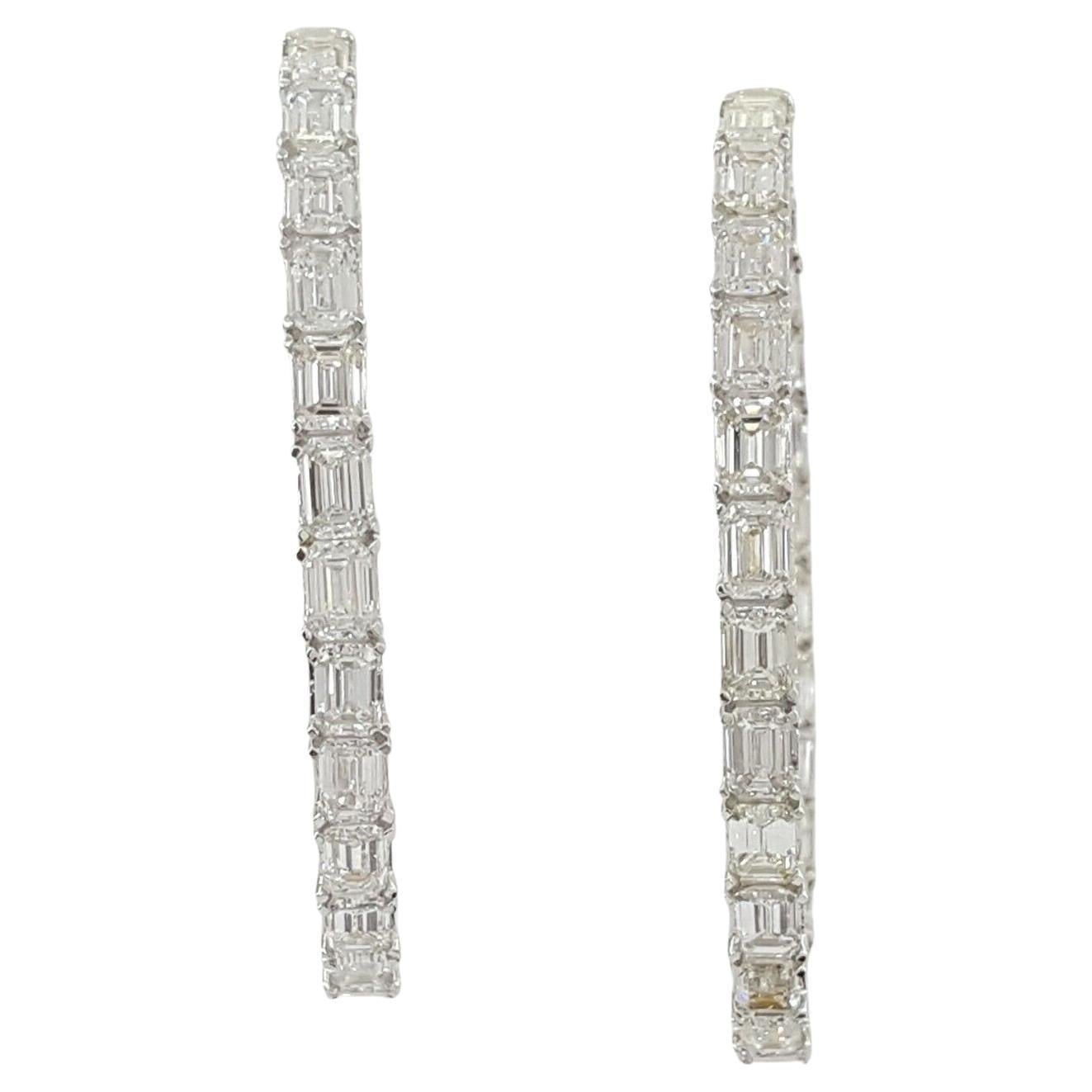 7 Carat Emerald Cut Hoop Yellow Gold Earrings In New Condition For Sale In Rome, IT