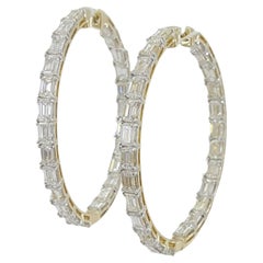 7 Carat Emerald Cut Hoop Yellow Gold Earrings