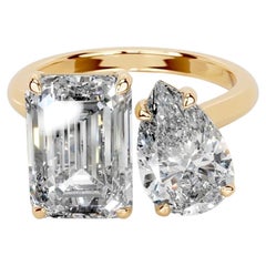 7 Carat Emerald-cut Toi Et Moi Diamond Ring SI 14K White Gold