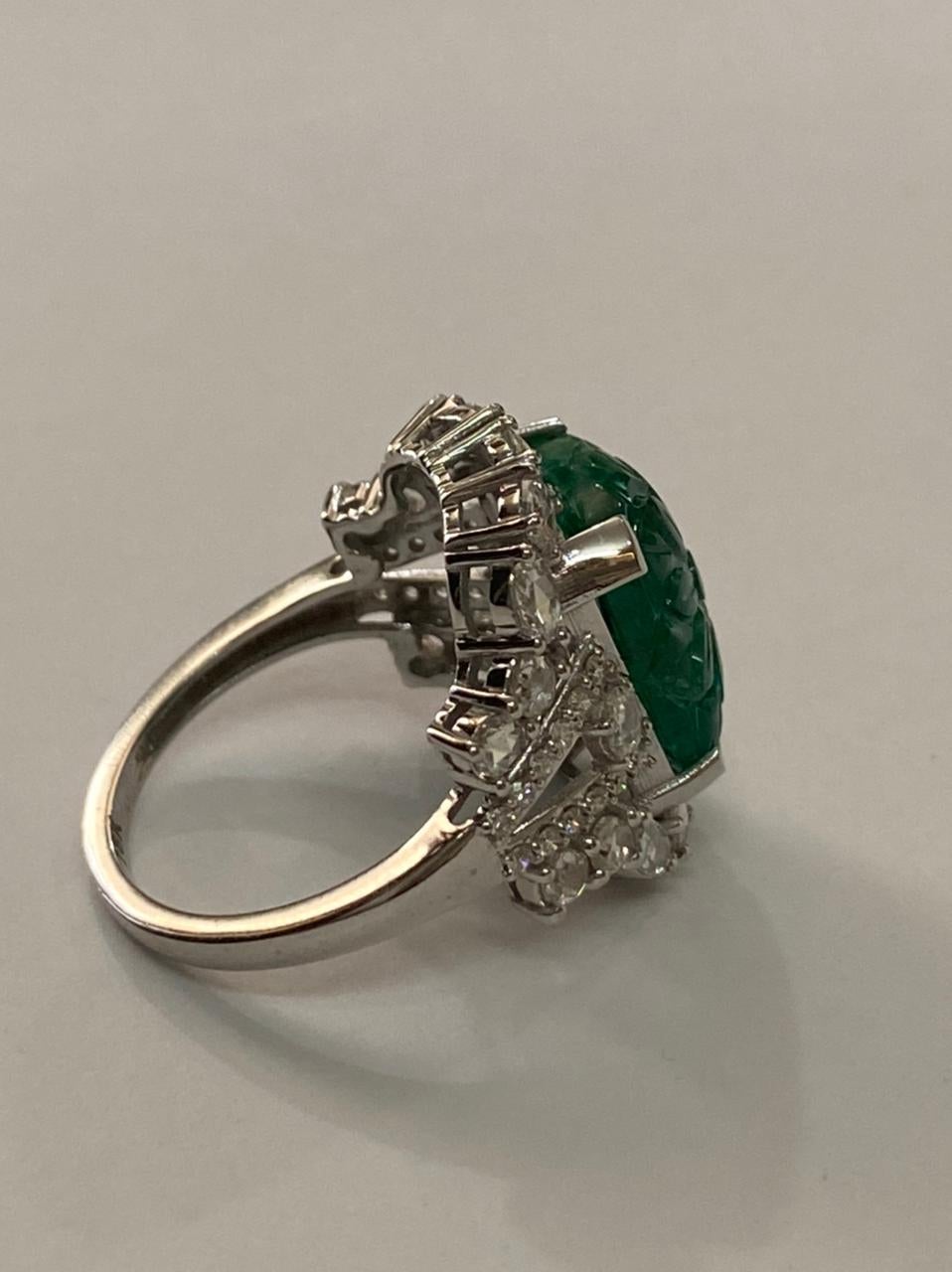 Emerald Cut 7 Carat Emerald Diamond Ring 18 Karat White Gold For Sale
