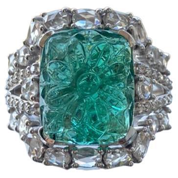 7 Carat Emerald Diamond Ring 18 Karat White Gold For Sale