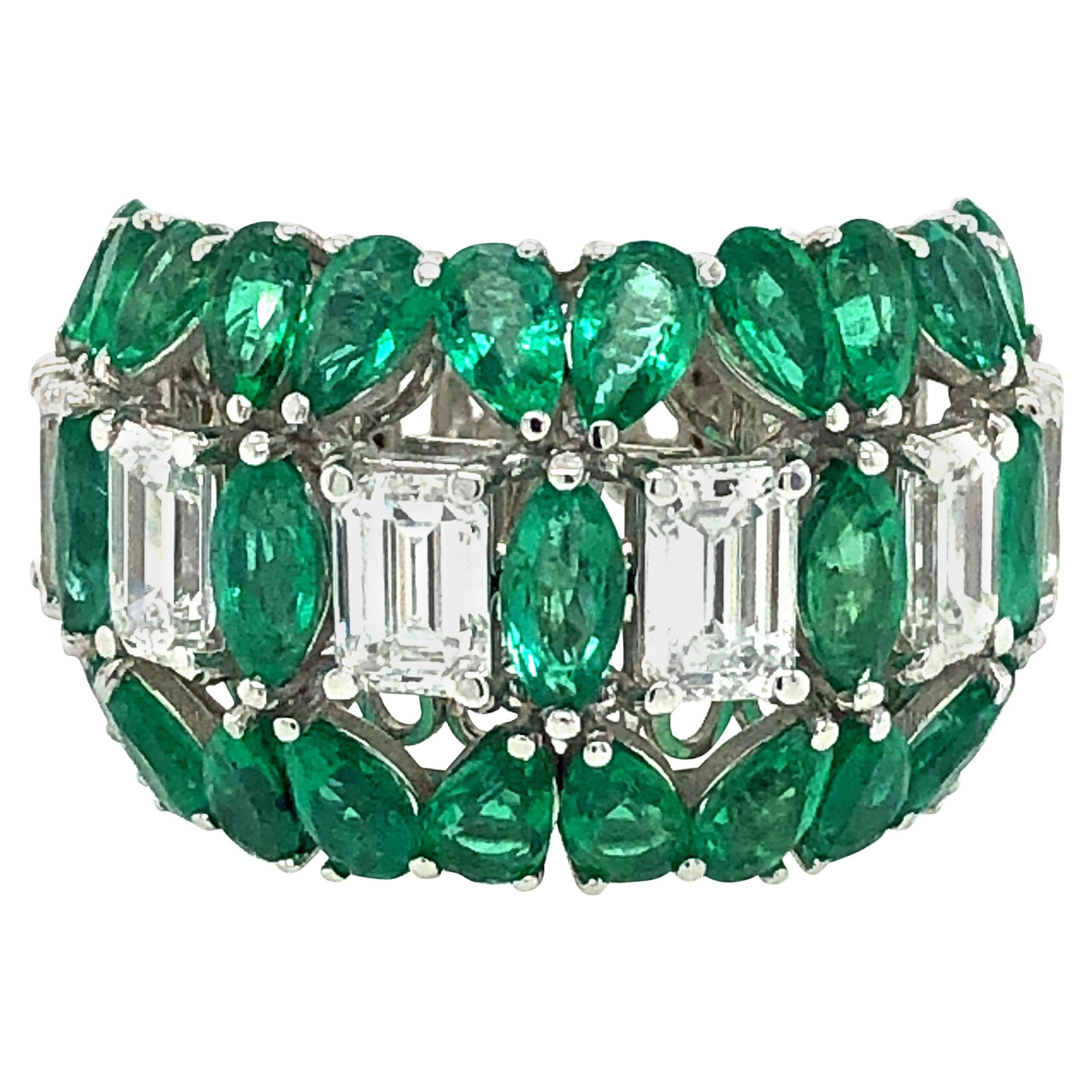 7 Carat Emerald and Diamond Ring 18 Karat Gold