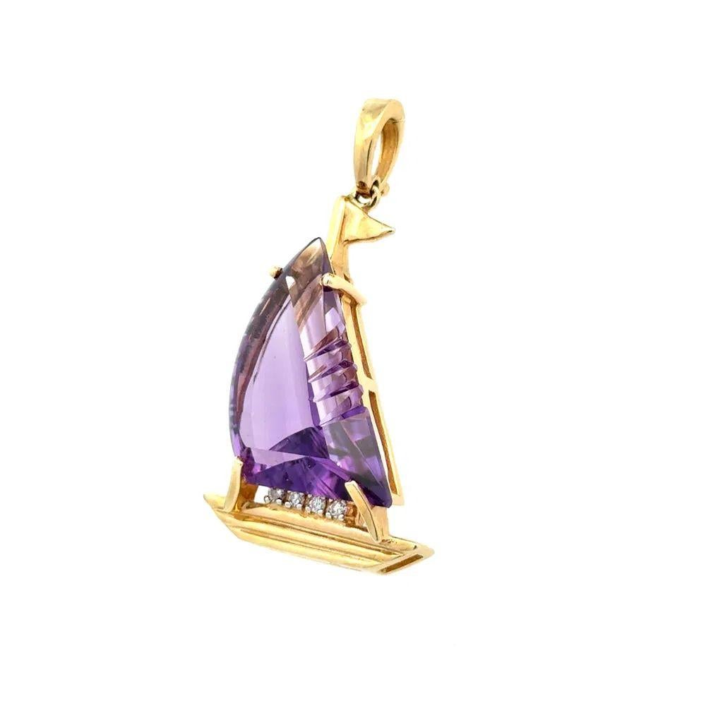 7 Karat Fancy Cut geschnitzt Amethyst Segelboot Diamant Gold Vintage By Anhänger (Modernistisch) im Angebot