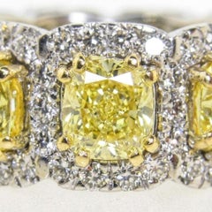 7 Carat Fancy Yellow Cushion Cut Diamond Halo Eternity Band