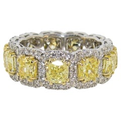 7 Carat Fancy Yellow Cushion Cut Diamond Halo Eternity Band