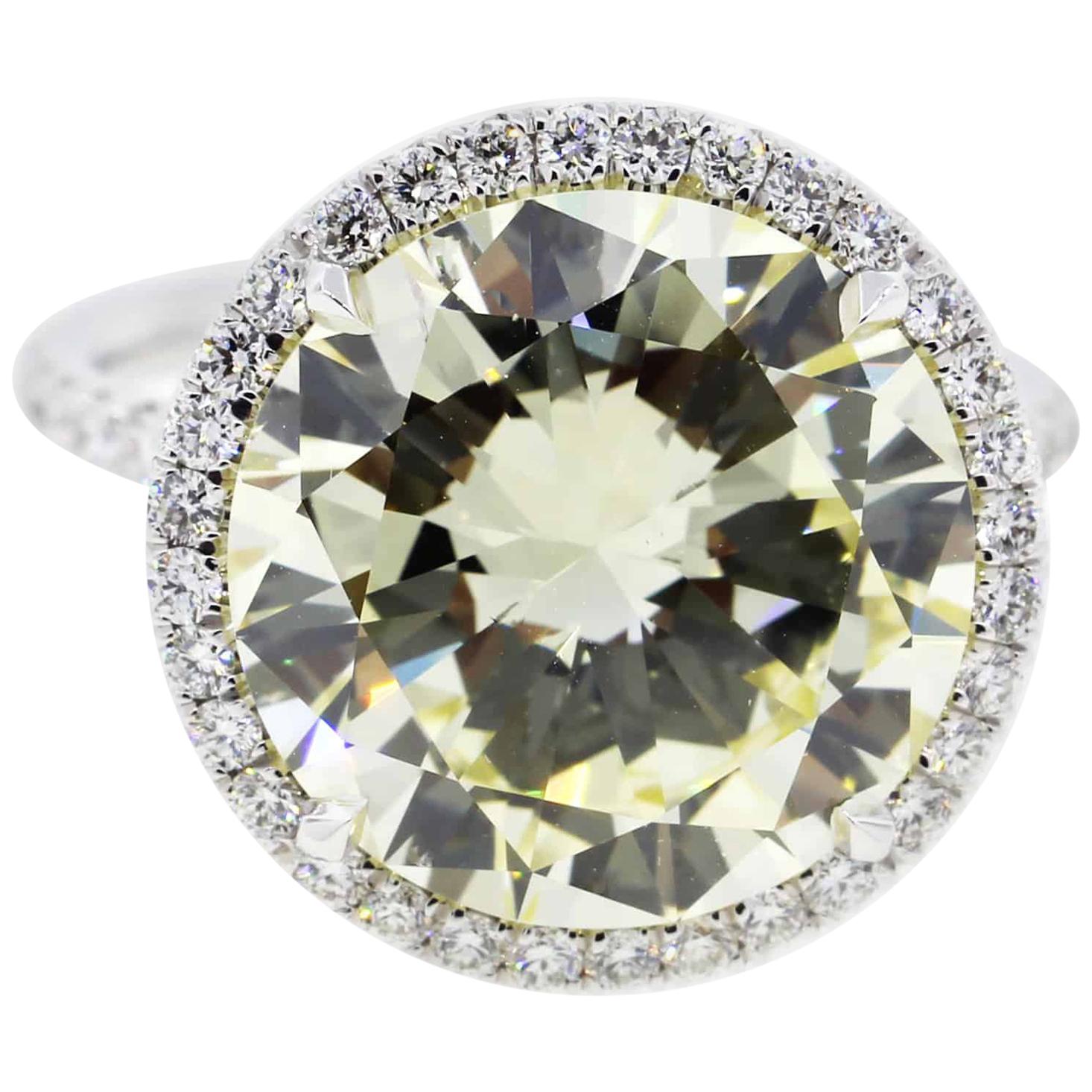 7 Carat Fancy Yellow Round Diamond Engagement Ring in Platinum For Sale