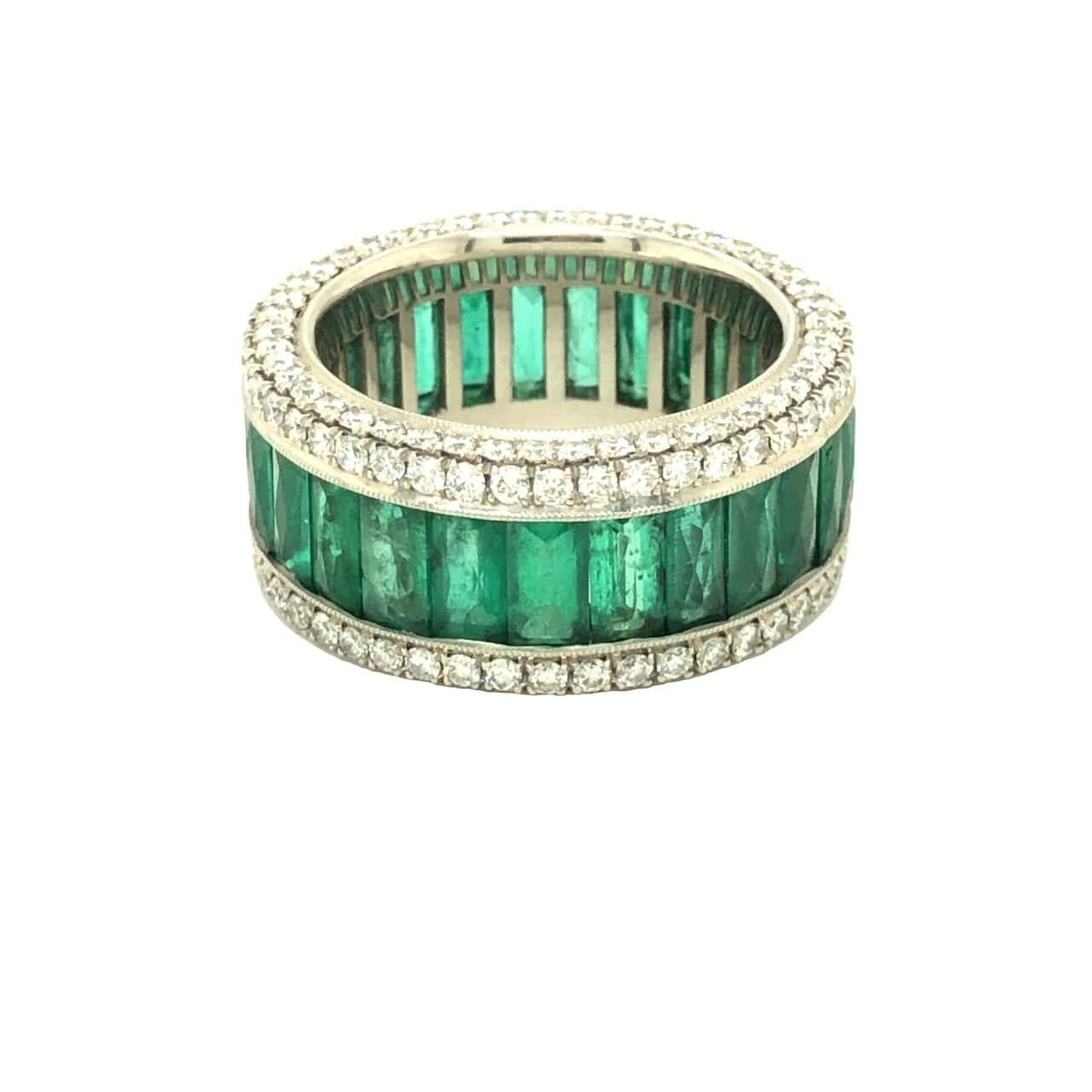 Gems Are Forever 7 carat French Cut Emerald & 2.07 carat Diamond Eternity Band In New Condition For Sale In beverly hills, CA