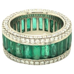 Used Gems Are Forever 7 carat French Cut Emerald & 2.07 carat Diamond Eternity Band
