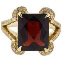 7 Carat Garnet and Sapphire Ring with European Shank in 18 Karat Yellow Gold