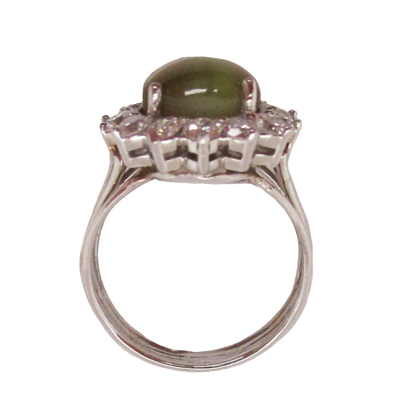 Women's or Men's GIA Certified 7+ Carat Cat's Eye Chrysoberyl Platinum Diamond Ring For Sale