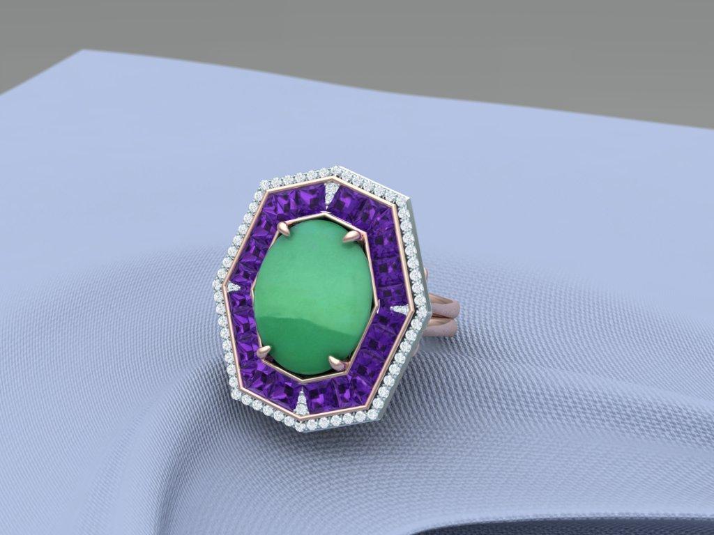 7 Carat GIA Certified Jadeite Purple Sapphire and Diamond Ring For Sale 3