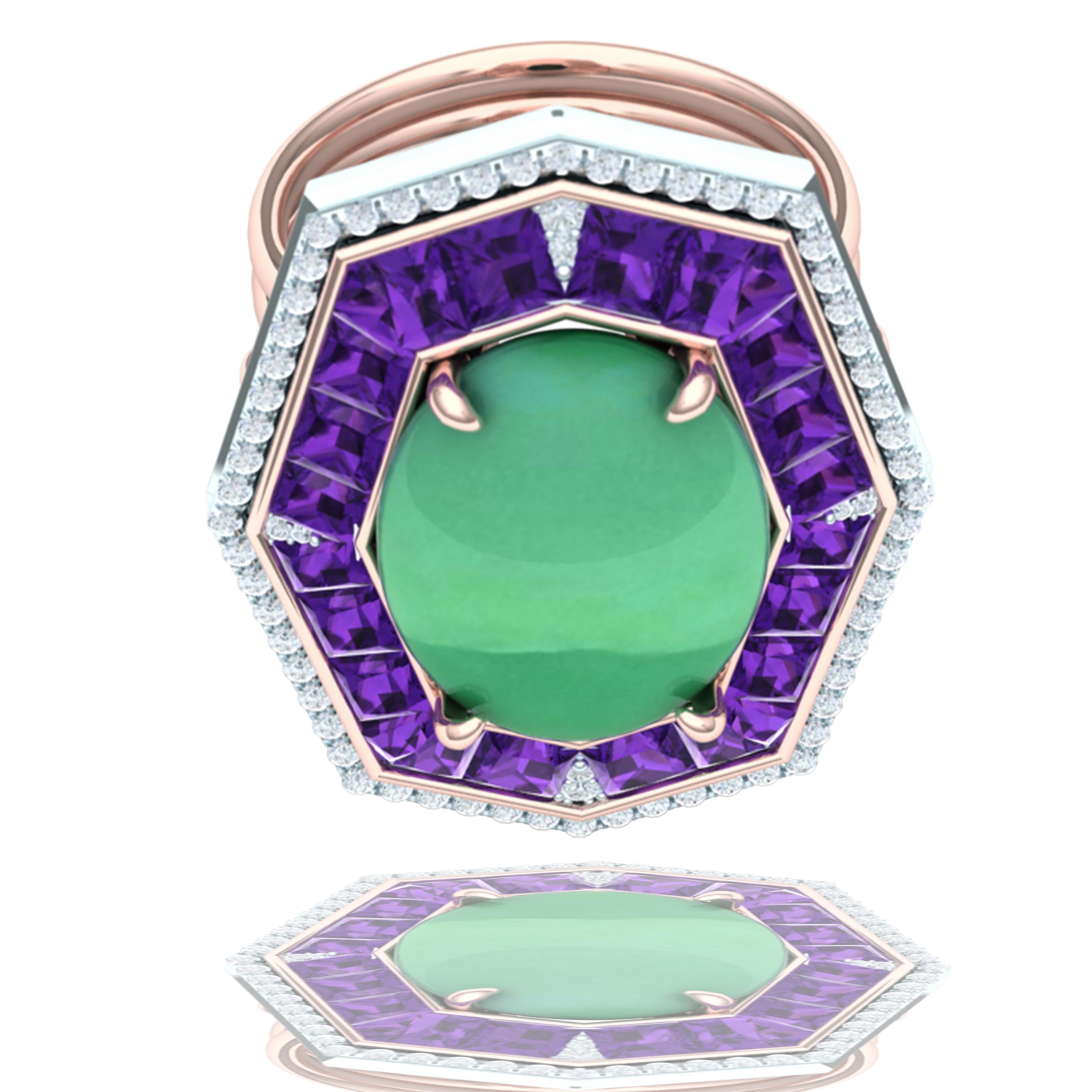 Cabochon 7 Carat GIA Certified Jadeite Purple Sapphire and Diamond Ring For Sale