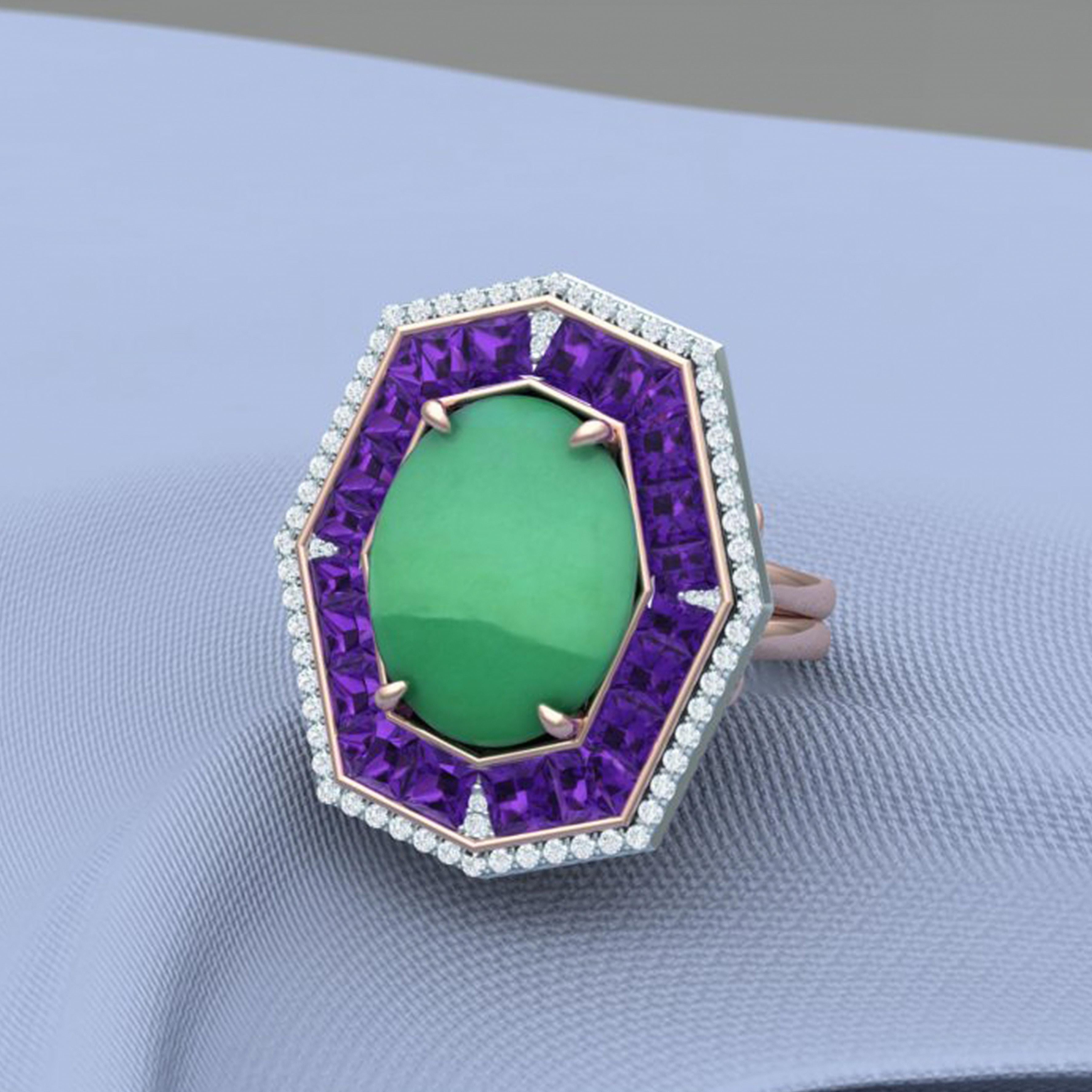 Women's or Men's 7 Carat GIA Certified Jadeite Purple Sapphire and Diamond Ring For Sale