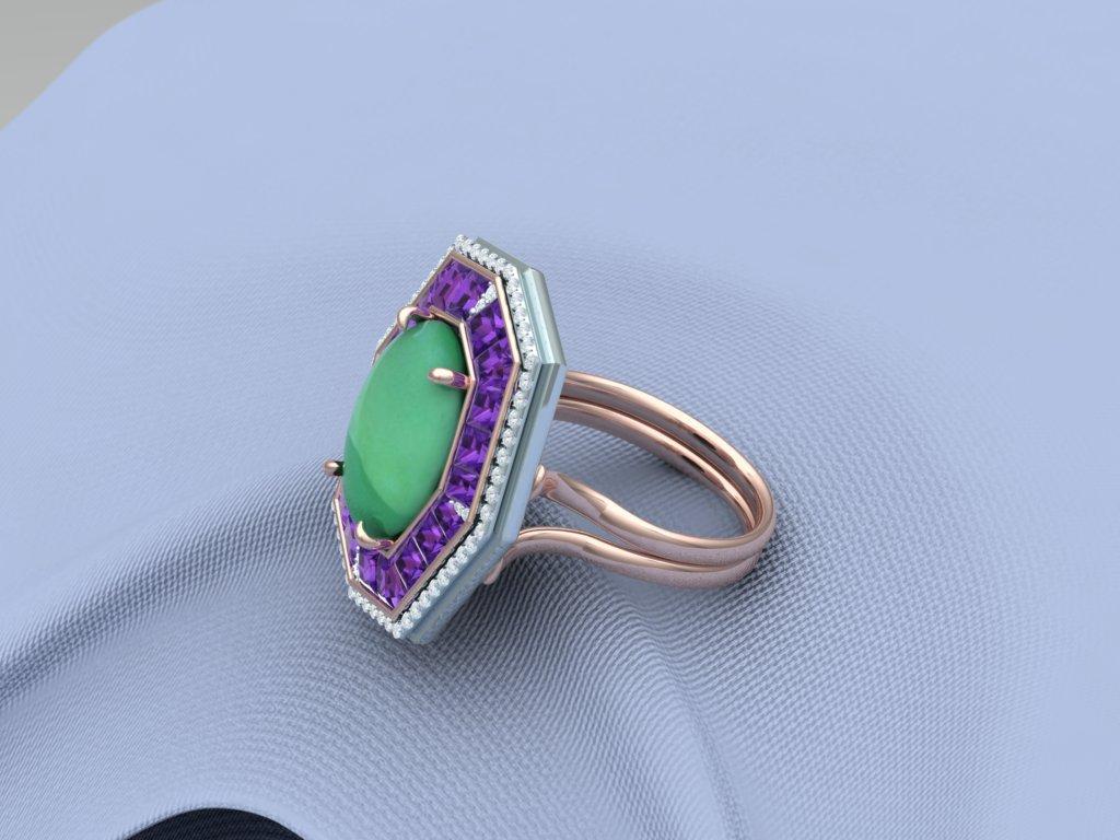 7 Carat GIA Certified Jadeite Purple Sapphire and Diamond Ring For Sale 2
