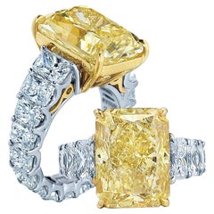 7 Carat GIA Radiant Cut Fancy Yellow Diamond 950 Platinum Ring