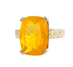 7 Carat Glitering Mexican Fire Opal Sterling Silver Ring