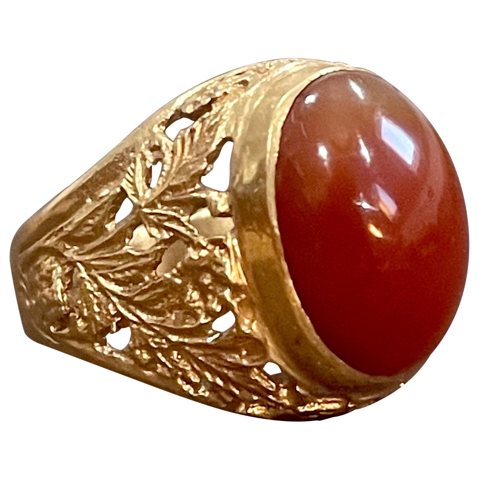 7 Carat Jasper Cabochon 18 Karat Yellow Gold Classic Wide Ring For Sale