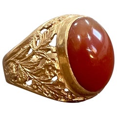 7 Carat Jasper Cabochon 18 Karat Yellow Gold Classic Wide Ring