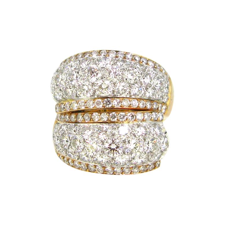 7 Carat Modern Pave Dome Diamonds Yellow Rose Gold Cocktail Ring
