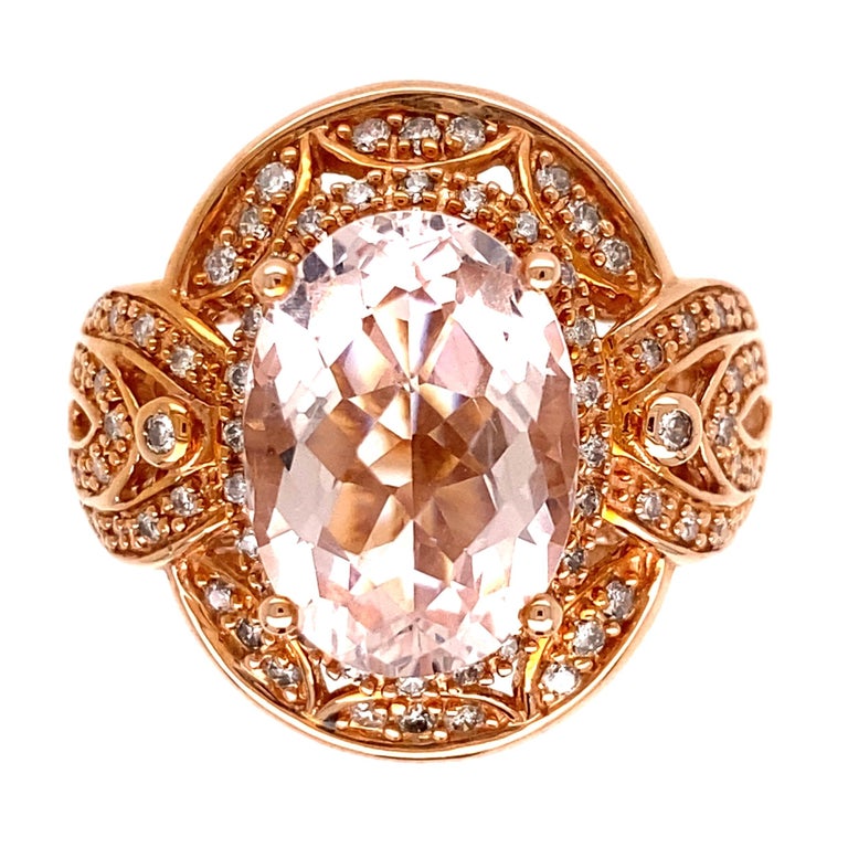 7 Carat Morganite and Diamond Gold Cocktail Ring For Sale at 1stDibs