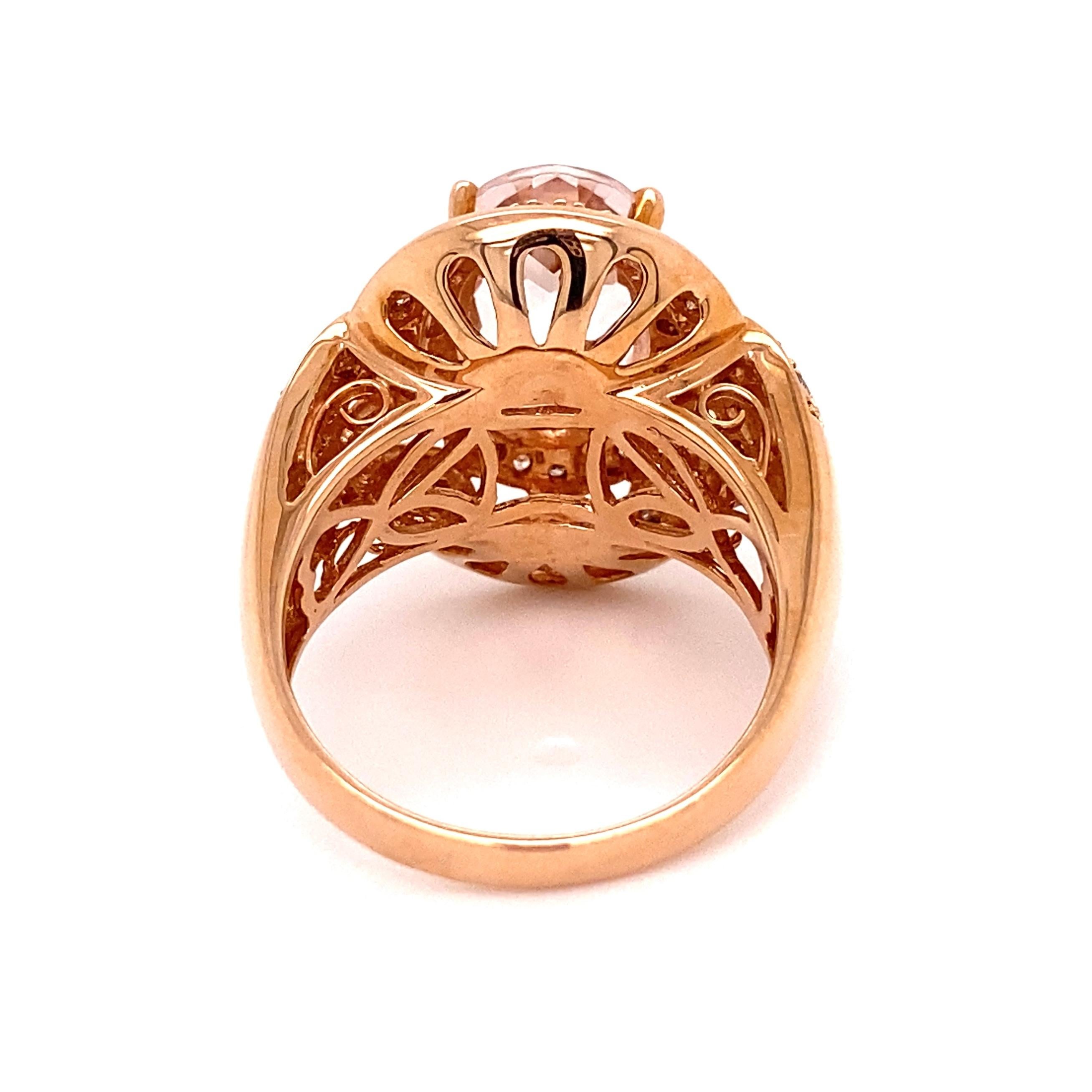 Modern 7 Carat Morganite and Diamond Gold Cocktail Ring For Sale