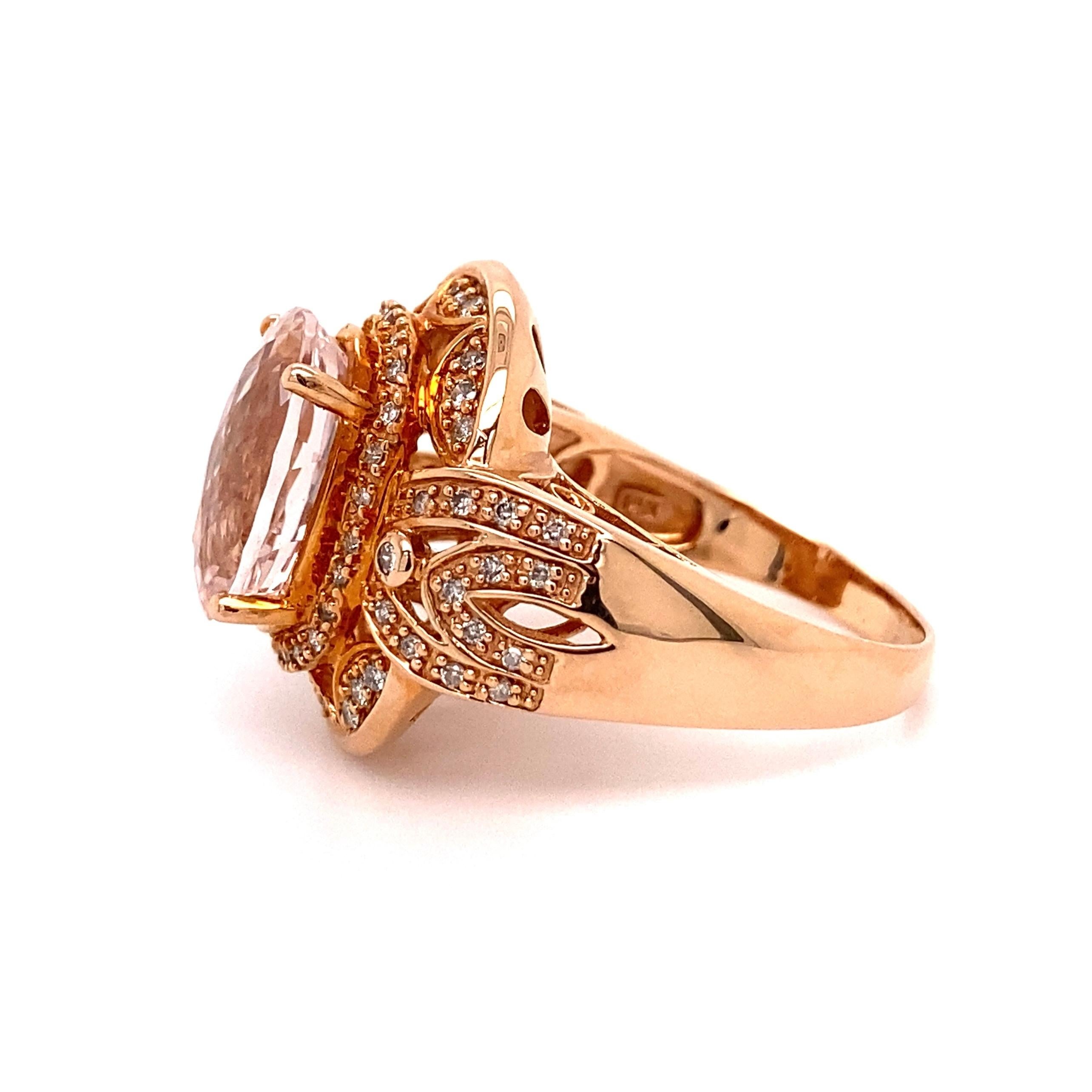 Women's 7 Carat Morganite and Diamond Gold Cocktail Ring For Sale
