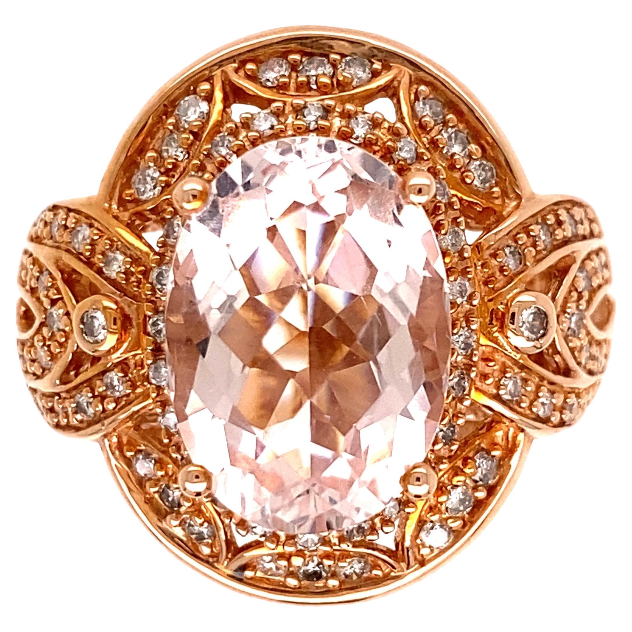 7 Carat Morganite and Diamond Gold Cocktail Ring For Sale