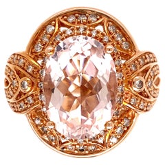 Bague cocktail en or avec morganite et diamants de 7 carats