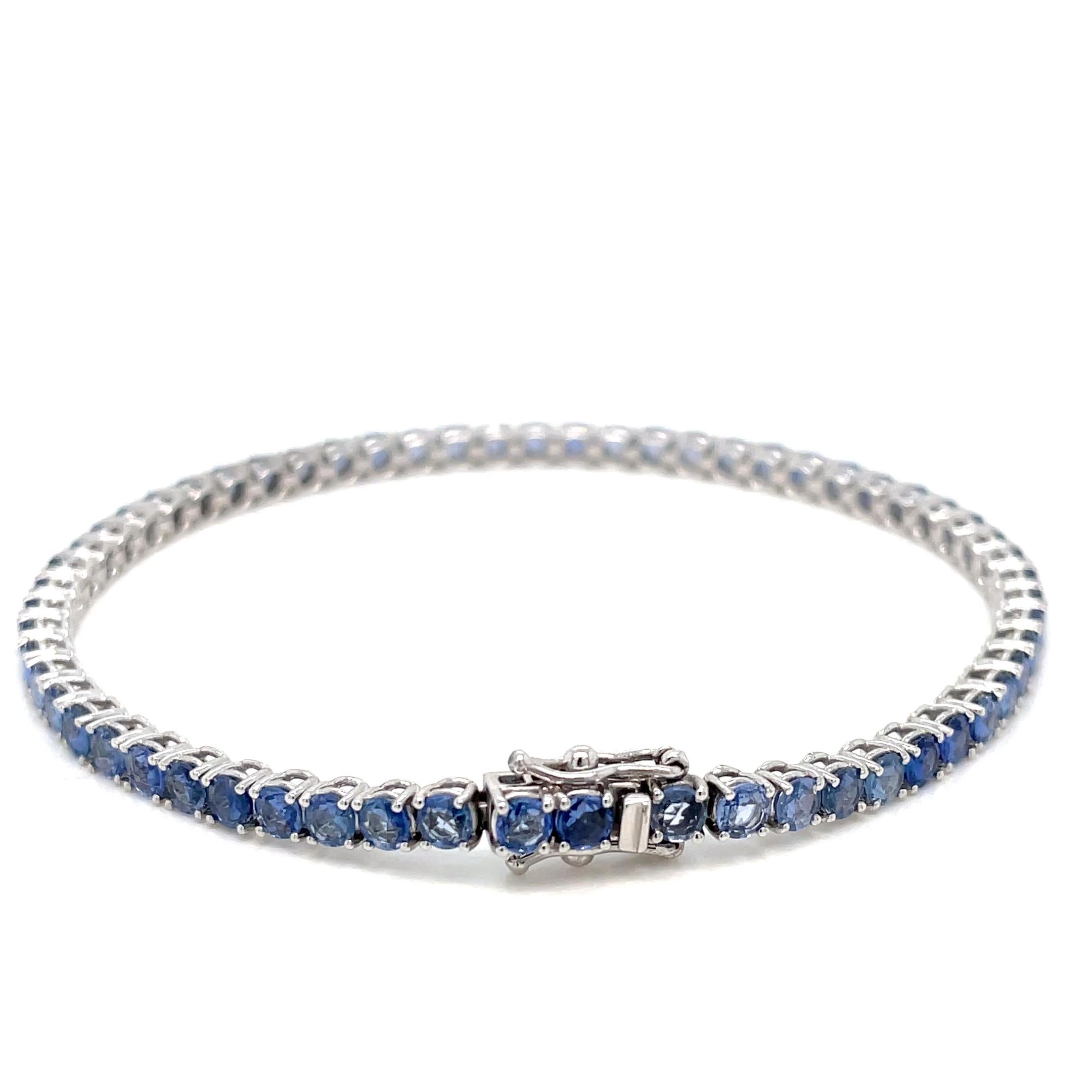 7 Carat Natural Blu Sapphire Gold Tennis Bracelet For Sale 4