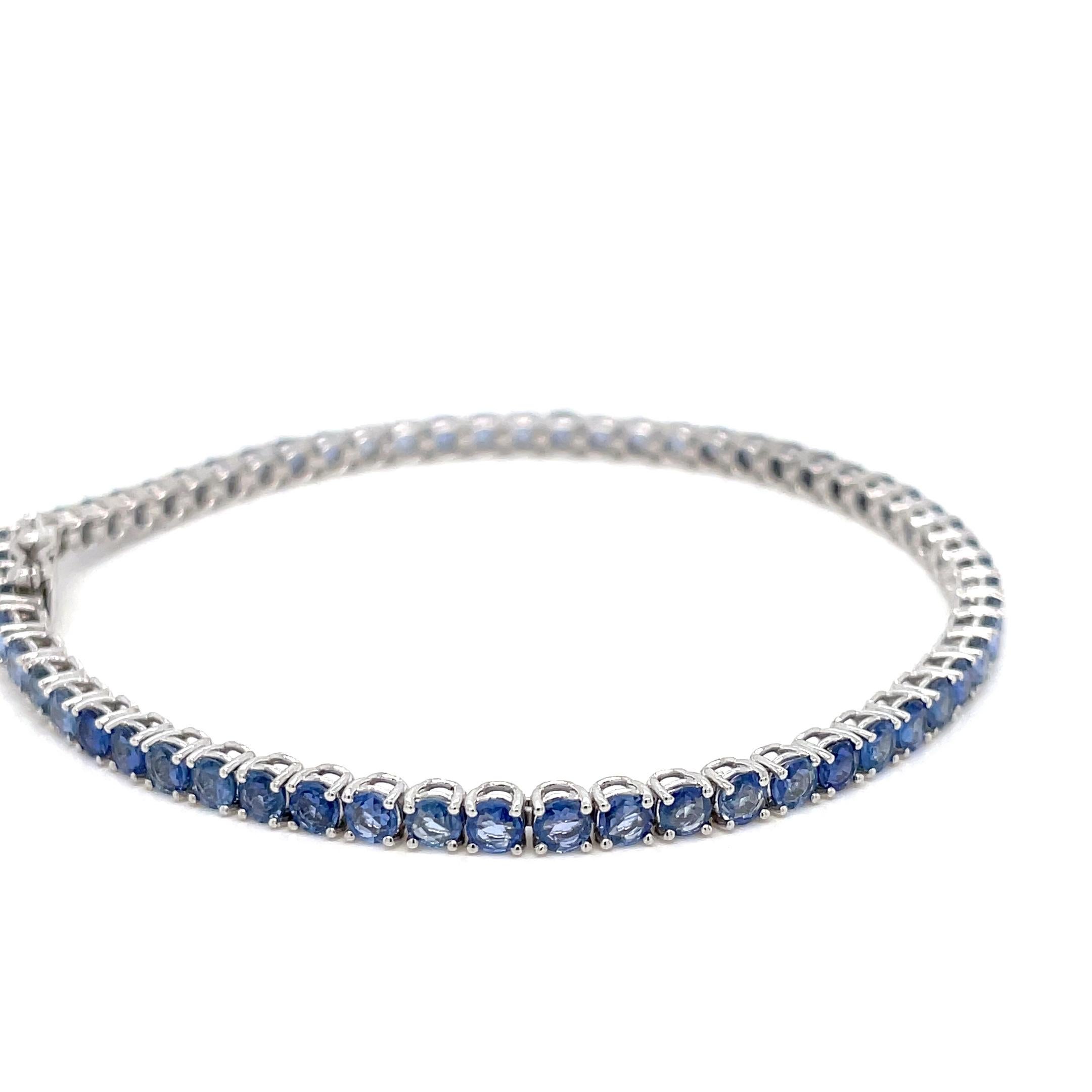 7 Carat Natural Blu Sapphire Gold Tennis Bracelet For Sale 5