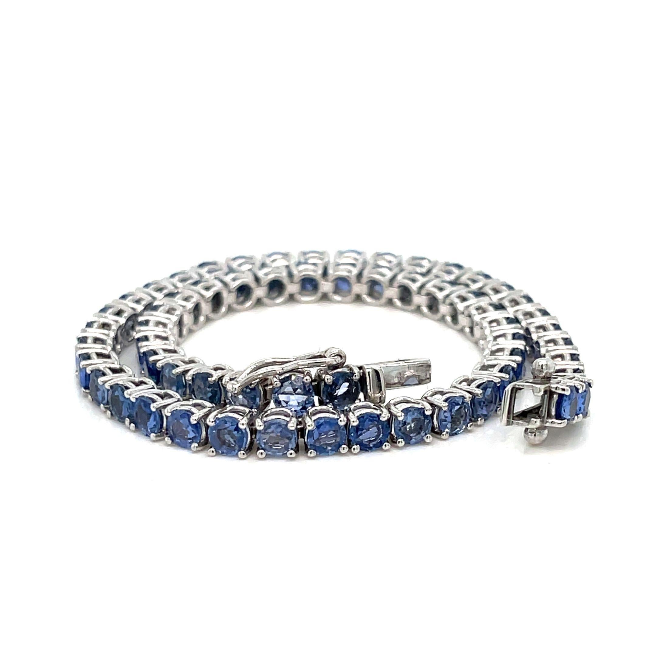 Women's or Men's 7 Carat Natural Blu Sapphire Gold Tennis Bracelet For Sale