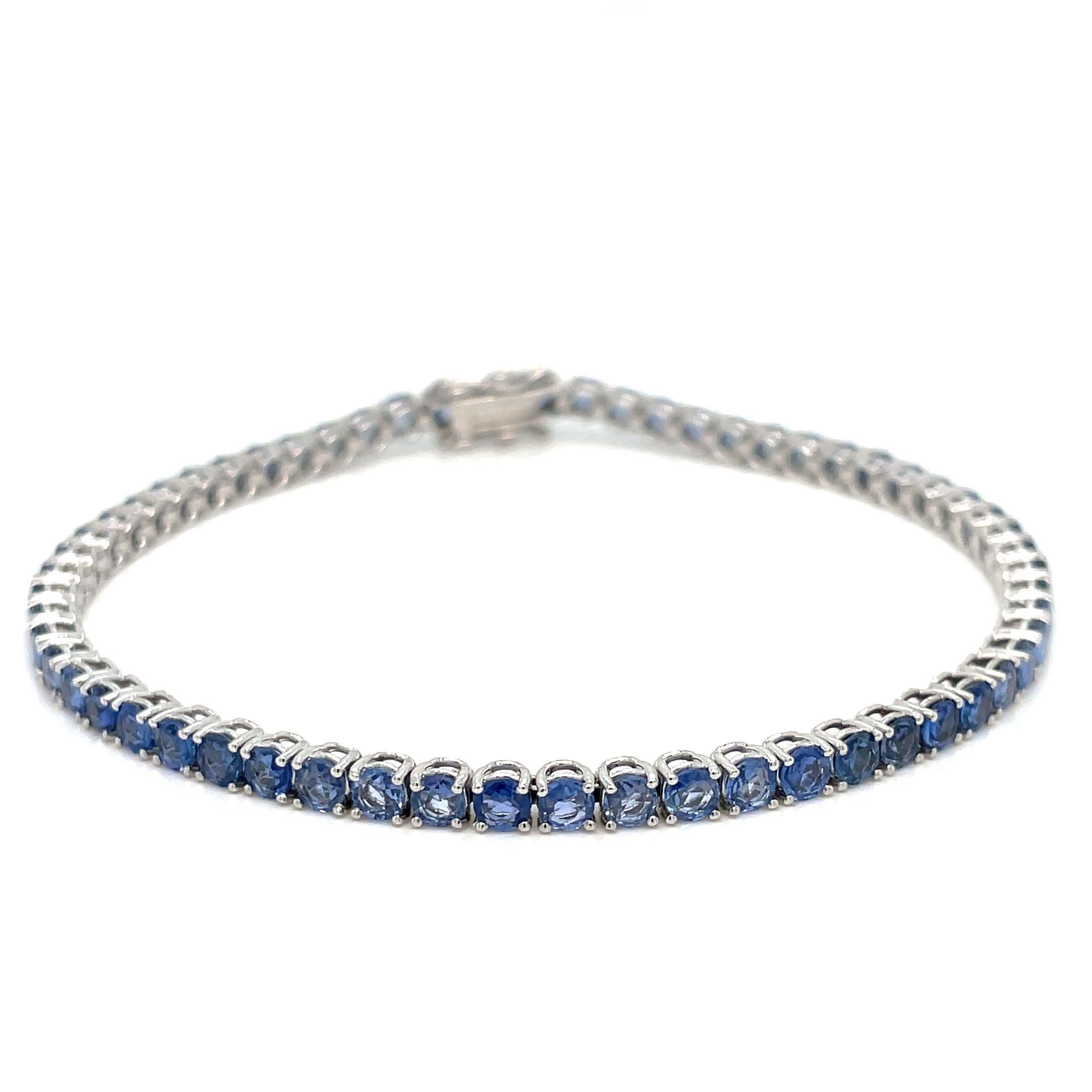 7 Carat Natural Blu Sapphire Gold Tennis Bracelet For Sale 1