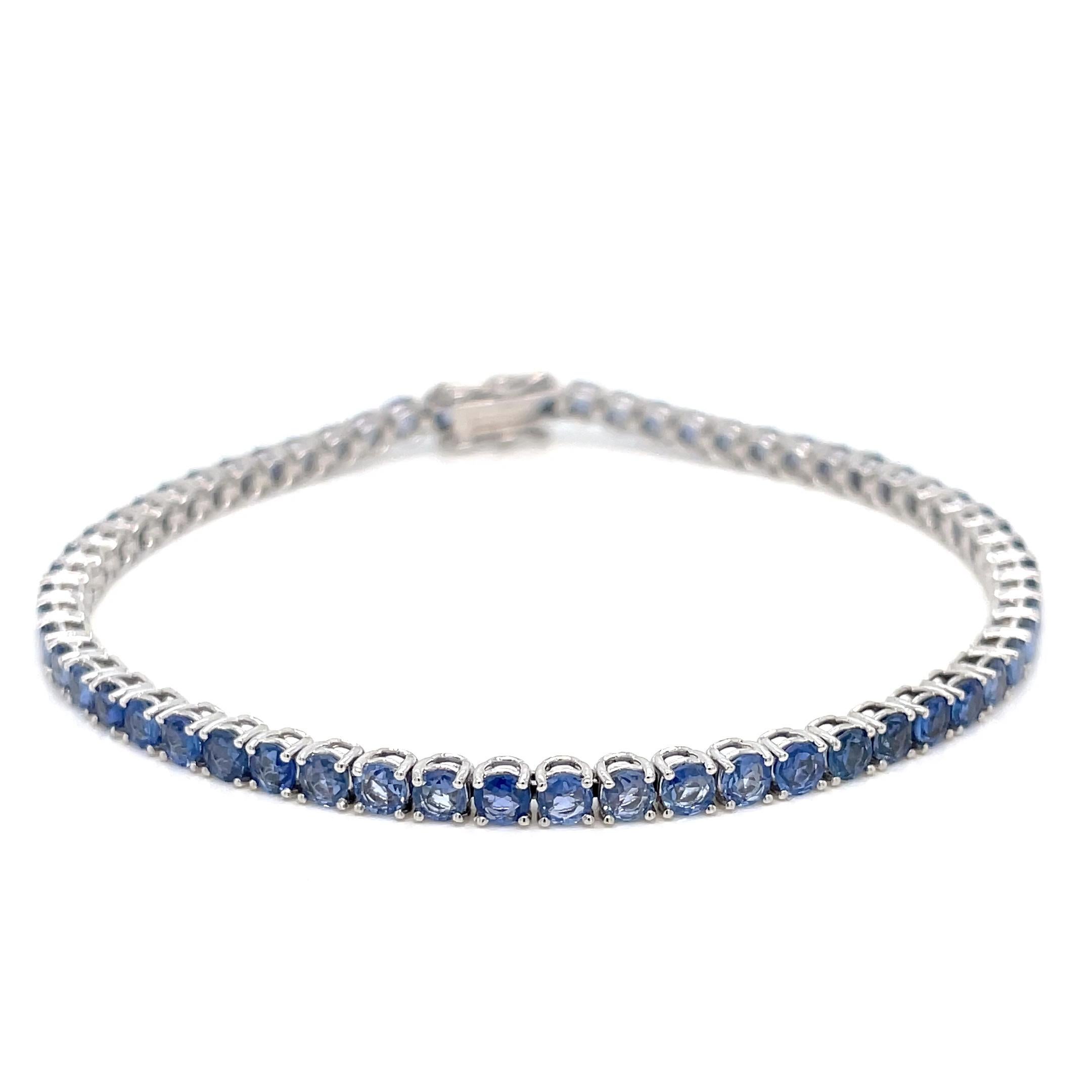 7 Karat natürlicher blauer Saphir Gold-Tennisarmband im Angebot 2