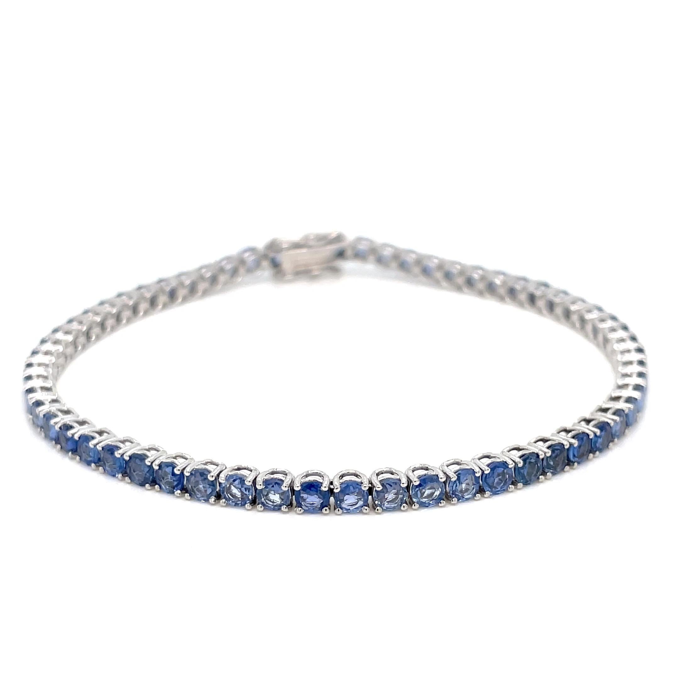 7 Carat Natural Blu Sapphire Gold Tennis Bracelet For Sale 2