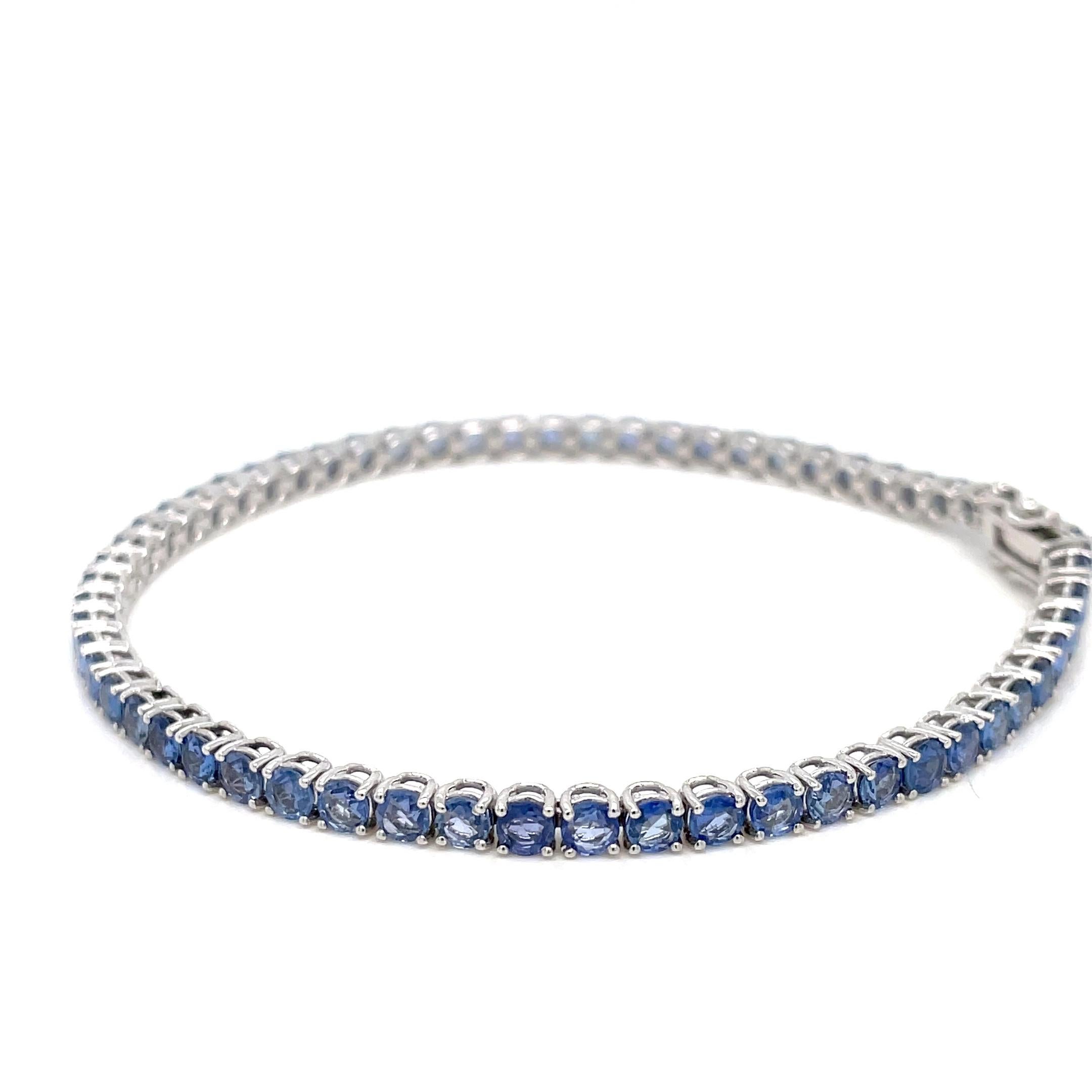 7 Karat natürlicher blauer Saphir Gold-Tennisarmband im Angebot 3
