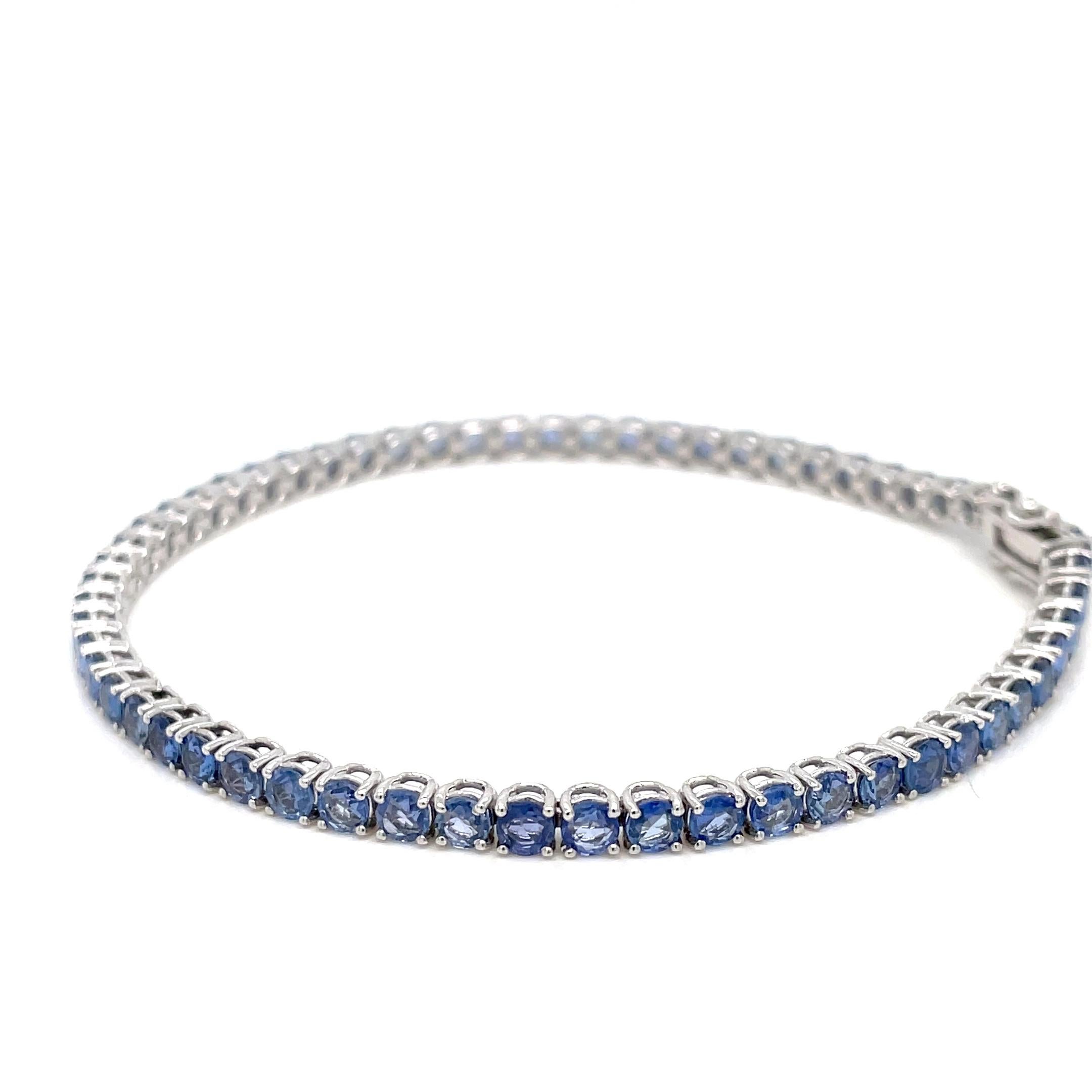 7 Carat Natural Blu Sapphire Gold Tennis Bracelet For Sale 3