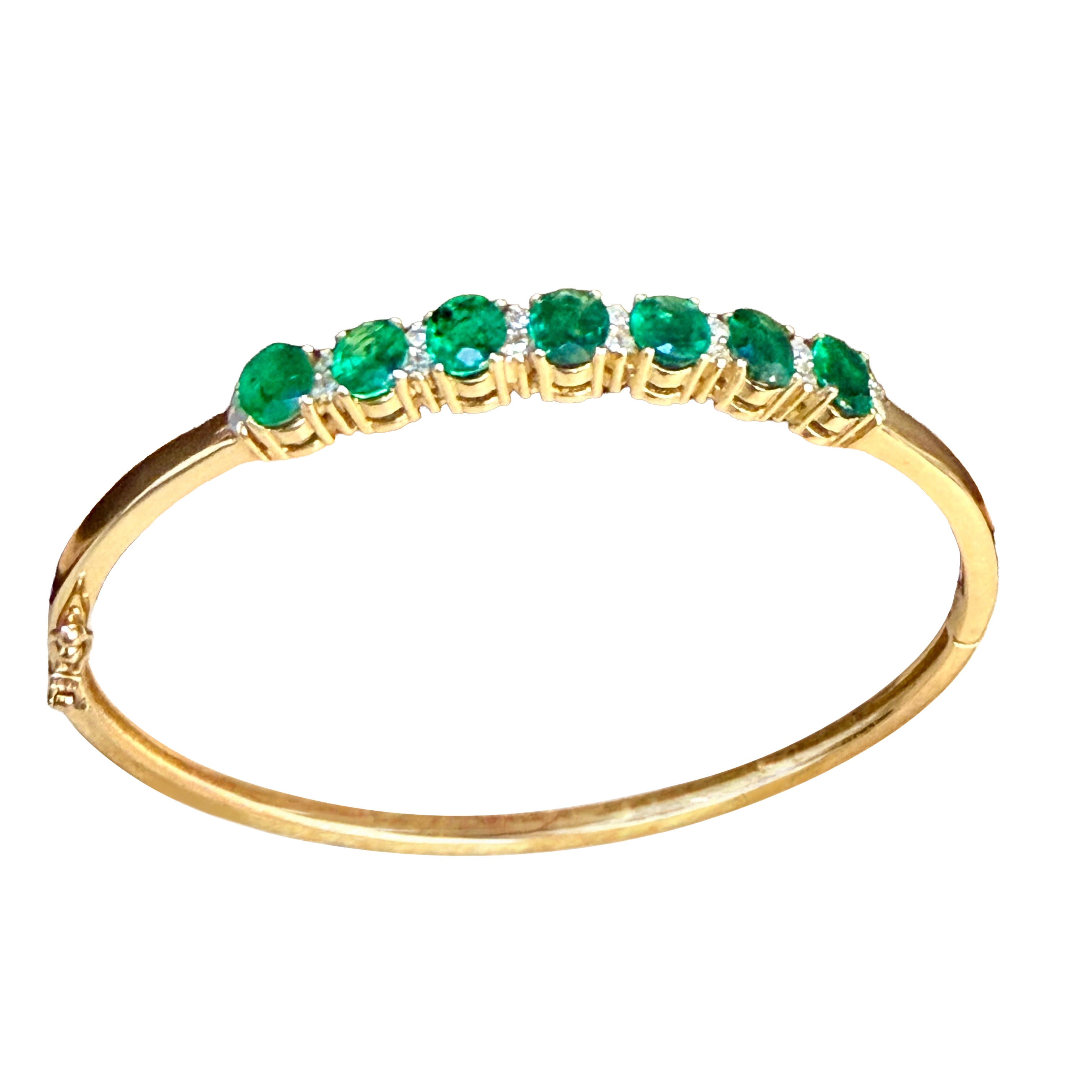 7 Carat Natural Brazilian Emerald & Diamond Bangle Bracelet 14 Karat Yellow Gold