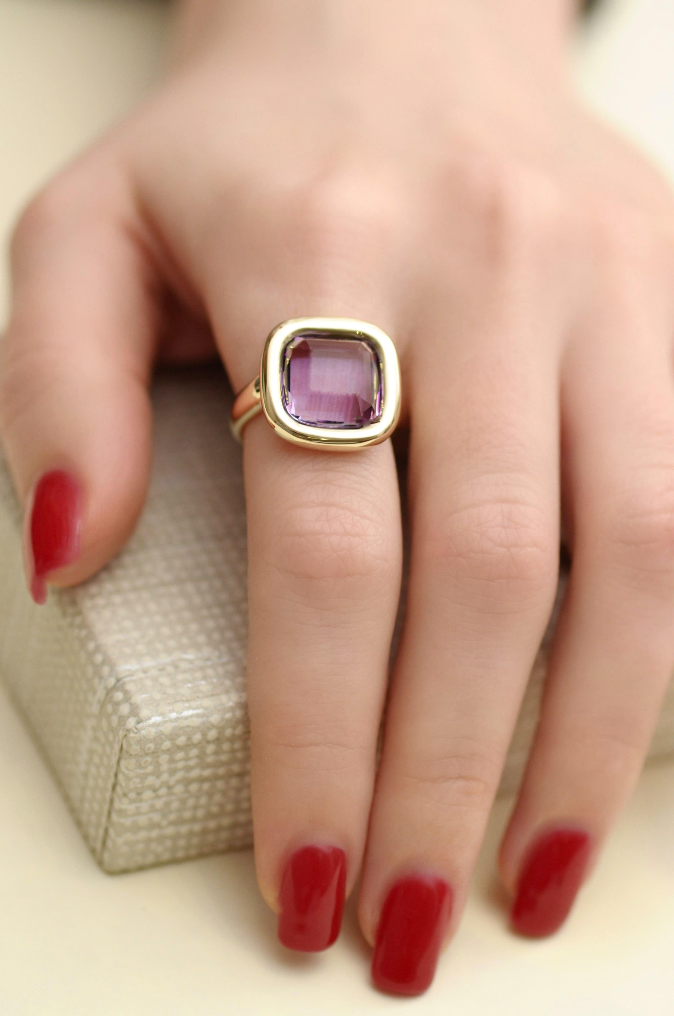 For Sale:  7 Carat Natural Brazilian Purple Amethyst 14 Karat Yellow Gold Ring 6