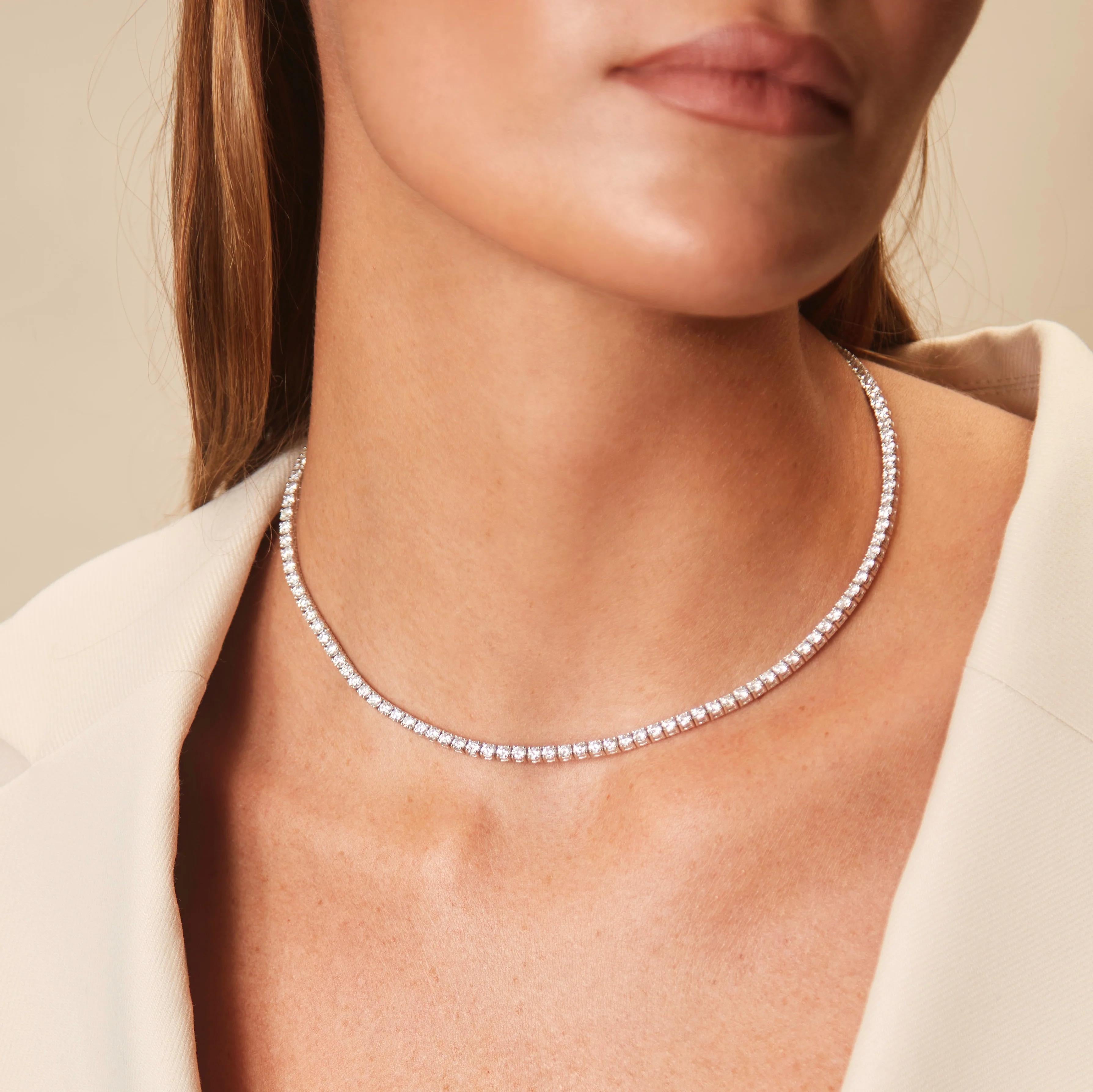 Main Stone Creation: Natural
Metal Purity: 14k
Country/Region of Manufacture: United States
Style: Tennis
Base Metal: White Gold, 14k
Clarity: VS2-SI1
Diamond Color: H/I
Total Carat Weight (TCW): 7 
Necklace Length: 16 & 18 Inch
PLEASE MENTION GOLD