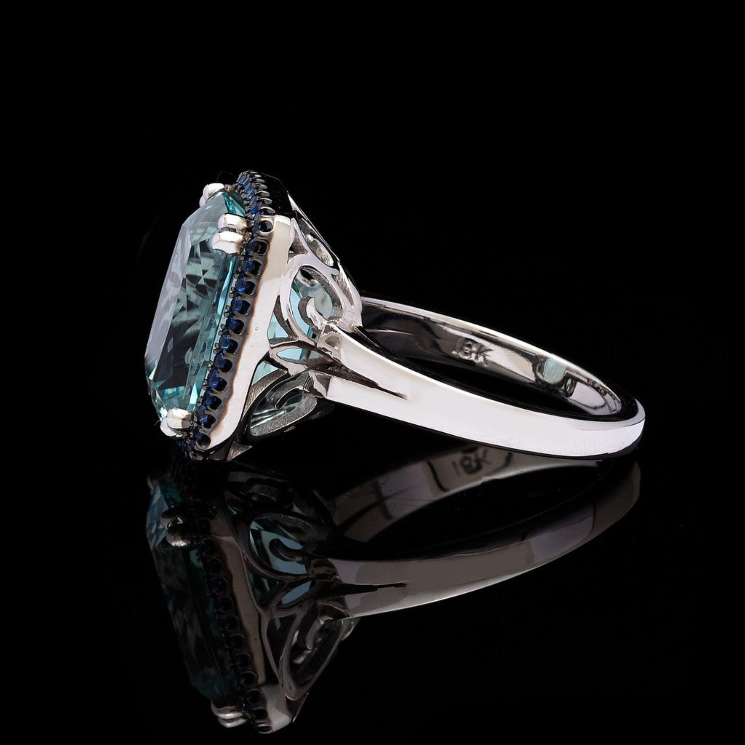 For Sale:  7 Carat Natural Halo Aquamarine Sapphire Engagement Ring, White Gold Bridal Ring 2