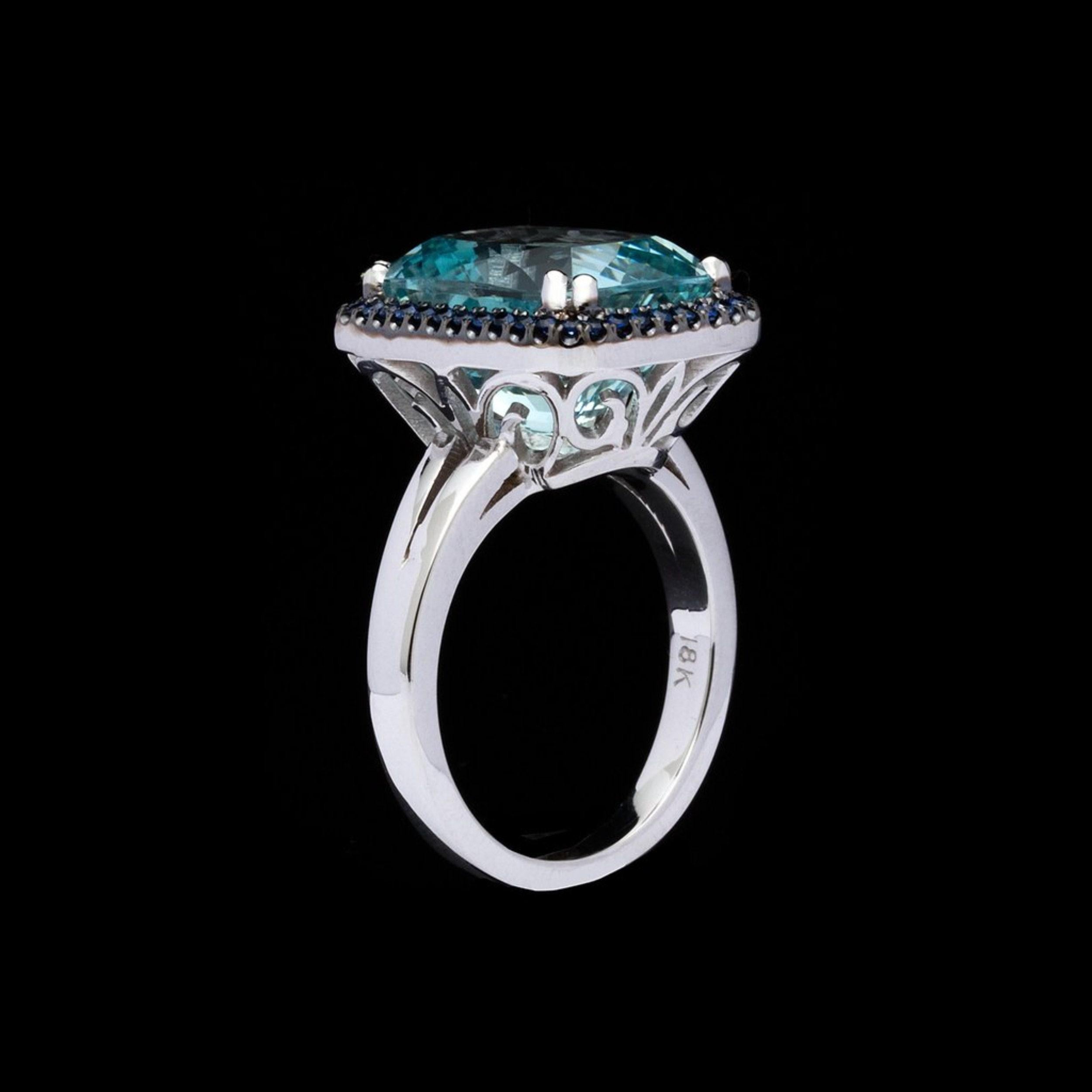 For Sale:  7 Carat Natural Halo Aquamarine Sapphire Engagement Ring, White Gold Bridal Ring 3
