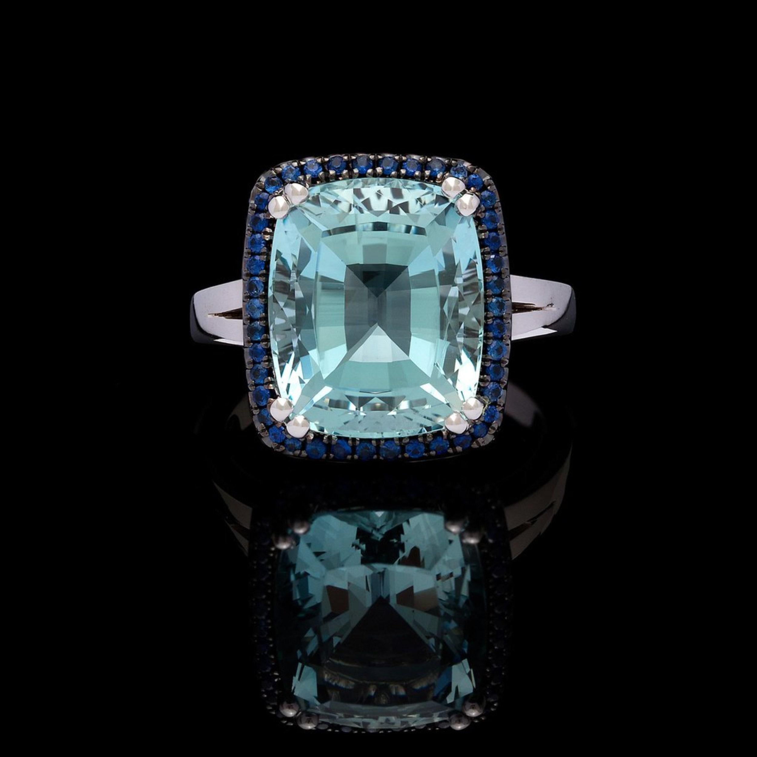 For Sale:  7 Carat Natural Halo Aquamarine Sapphire Engagement Ring, White Gold Bridal Ring 5