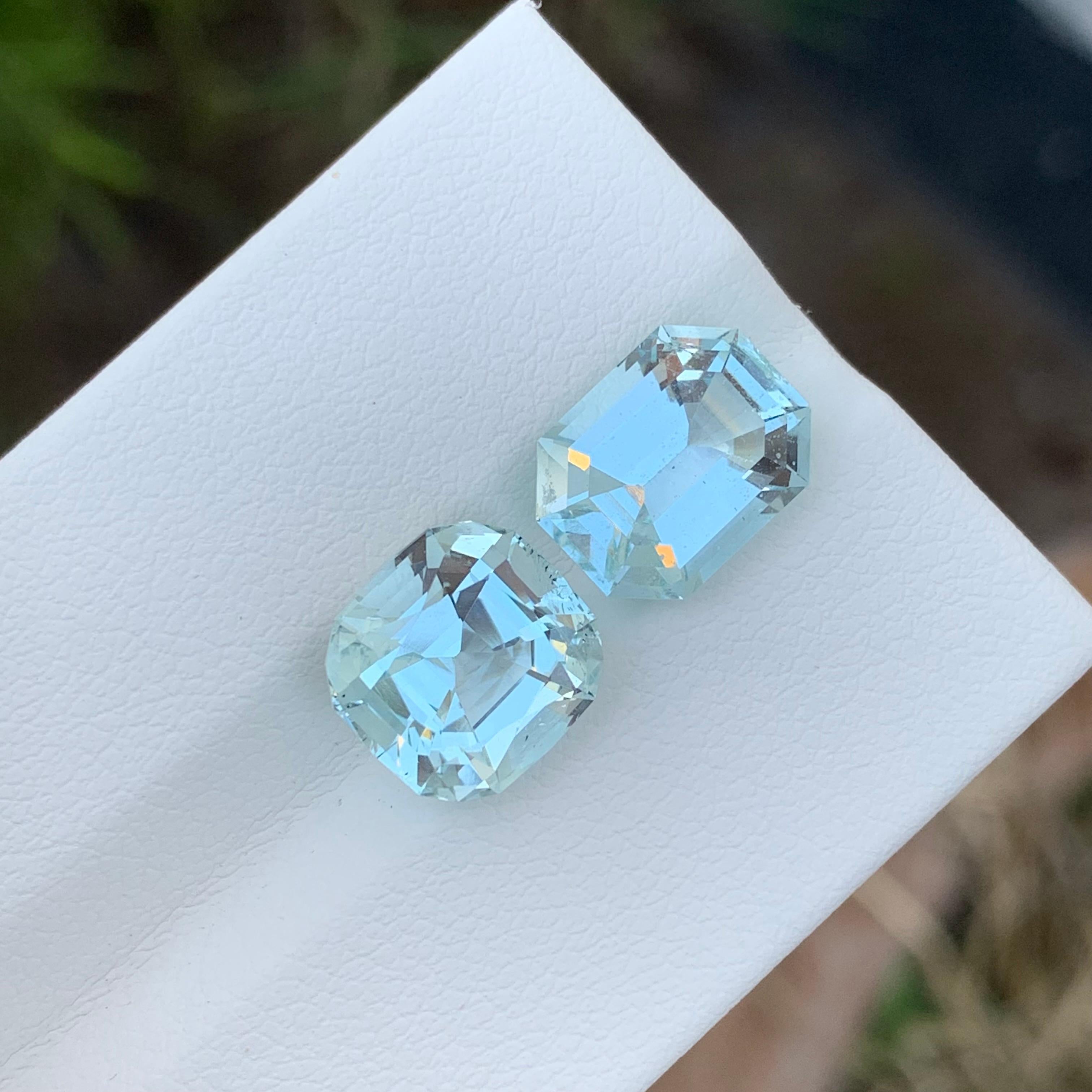 7 Carat Natural Loose Aquamarine Duo Cushion Shape Gem For Jewellery Making  For Sale 3